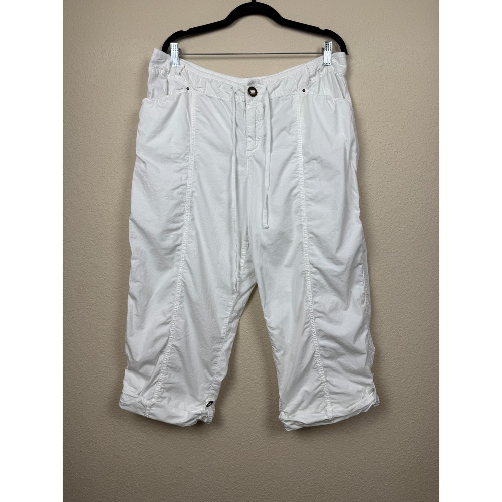 Women's Fresh Produce White Capri Pants Cotton Roll Tab Coastal Boho Sz XL *read